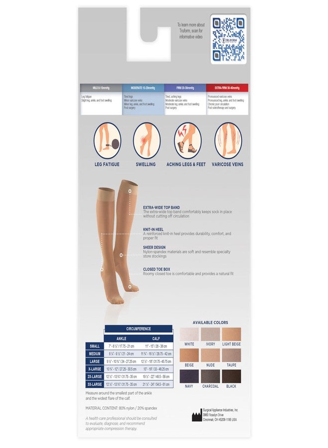 Truform Sheer Compression Stockings, 15-20 mmHg, Women's Knee High Length, 20 Denier, Beige, Medium - Image 5